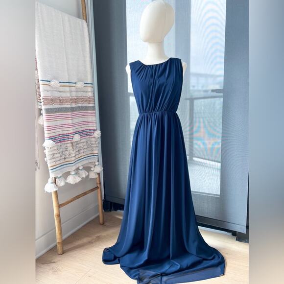 Jenny Yoo Collection Navy Blue Sleeveless Cut-Out Back Maxi Gown Women’s Size 2 - Picture 1 of 10